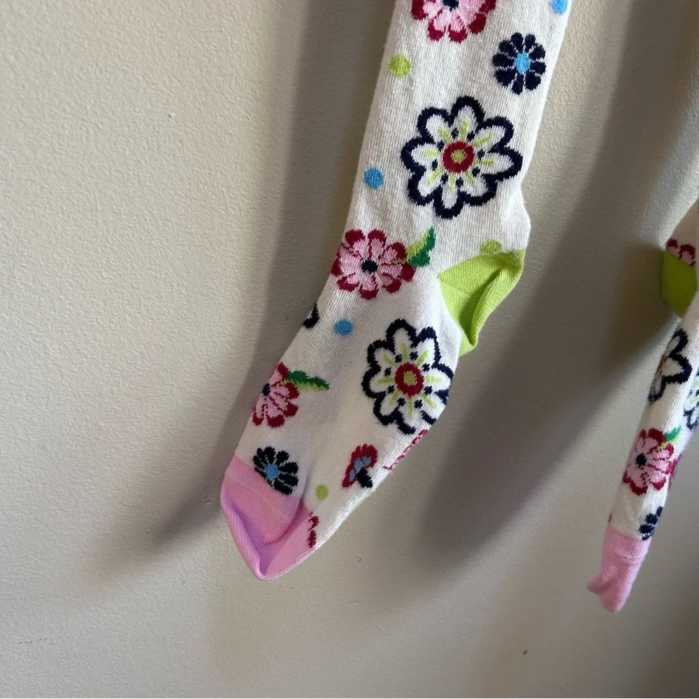 Hanna~ Girl’s Cotton Blend Made in Denmark Floral Stripe Footed Tights 150/160